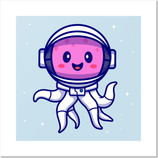 Cute Octopus Astronaut Cartoon Posters and Art